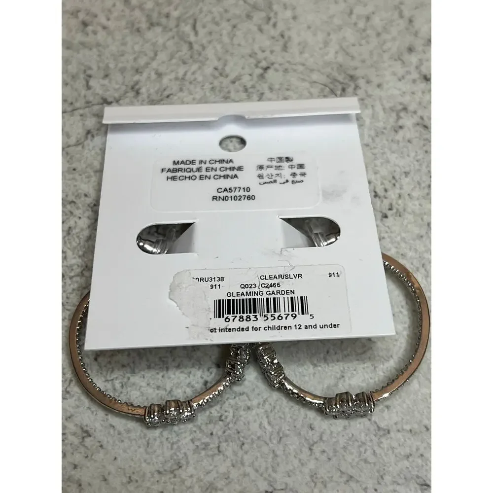 Nwt Kate Spade gleaming garden silvertone rhinestone flower hoops earrings - Picture 3 of 6